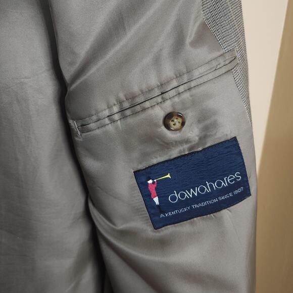 Vintage Dawahares Grey Plaid Three Button Wool/Silk Blazer Size 46L - Picture 8 of 12